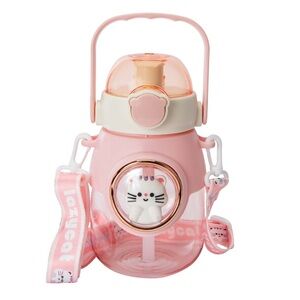 Cute Pink Water Bottle with Cat Design